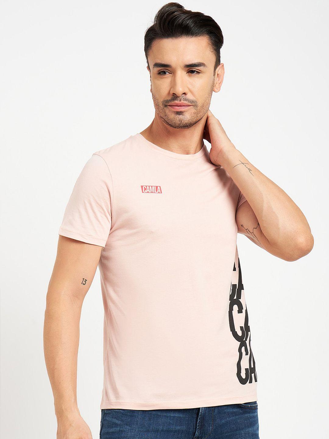 camla men pink typography applique t-shirt