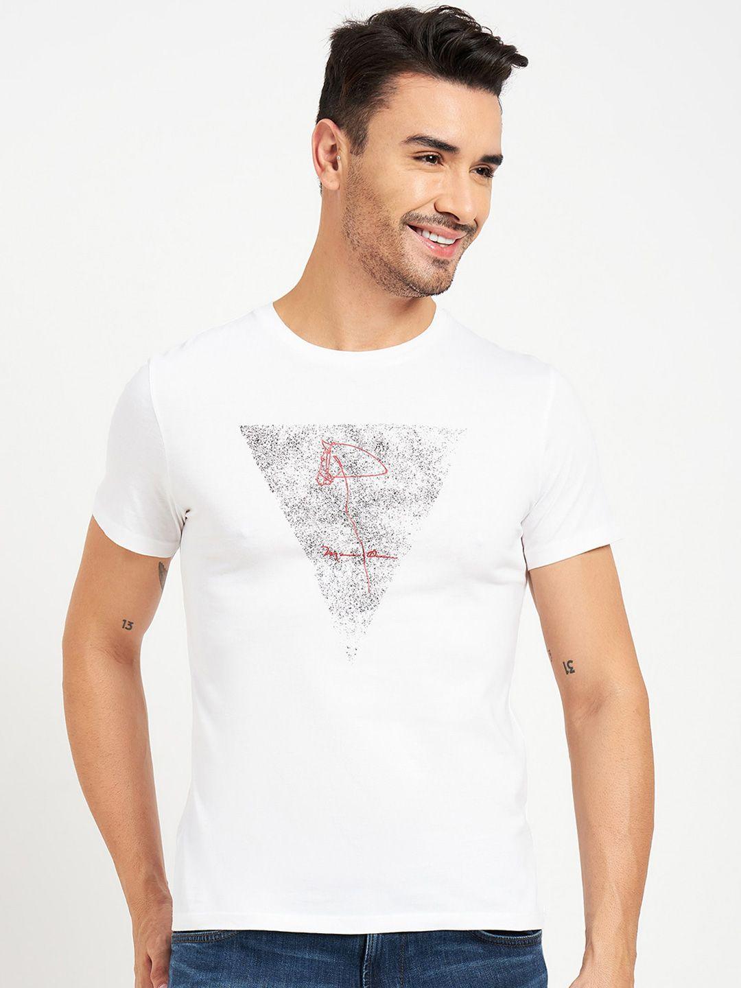 camla men white printed applique t-shirt