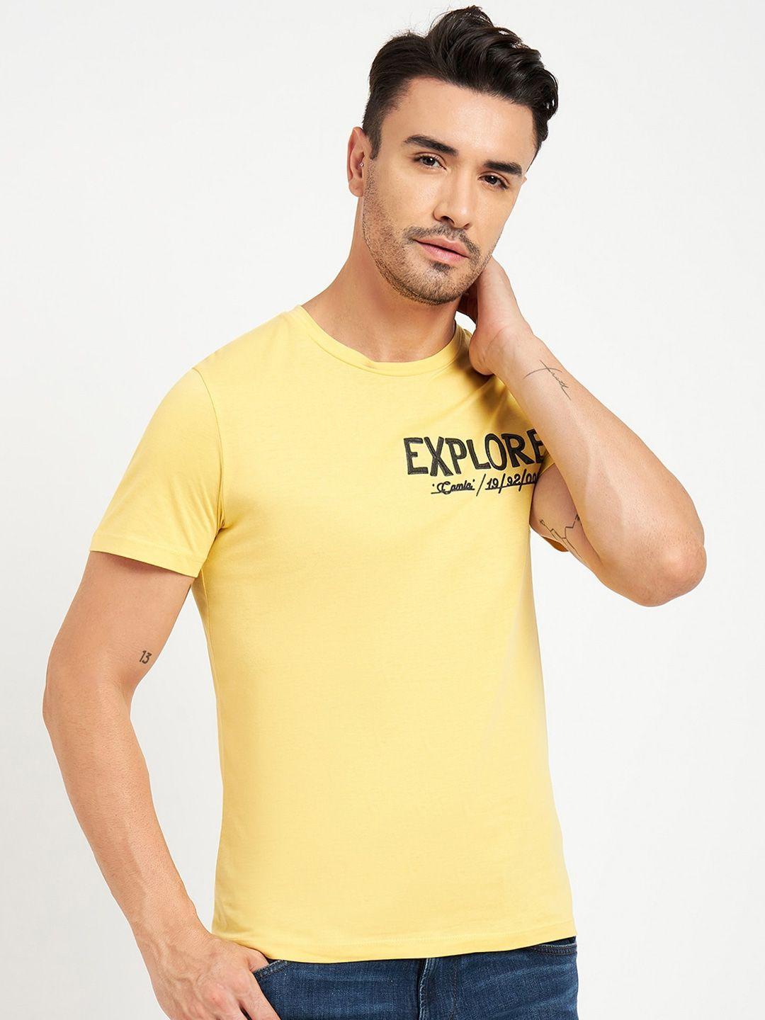 camla men yellow typography applique t-shirt