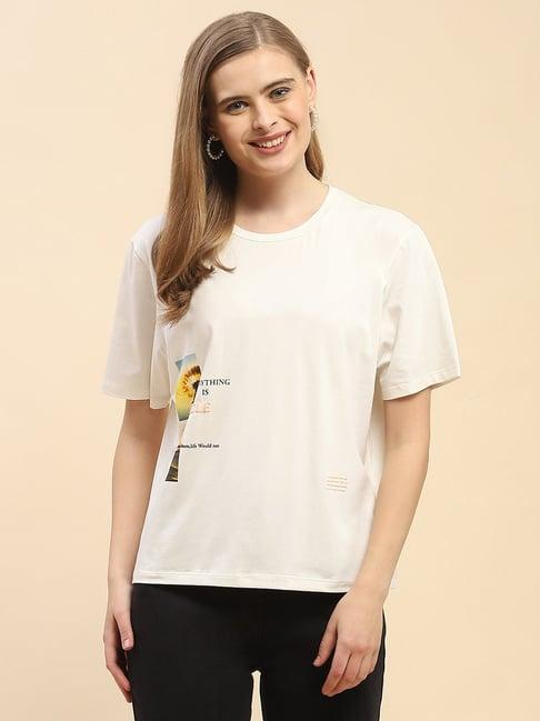 camla off white cotton graphic print t-shirt