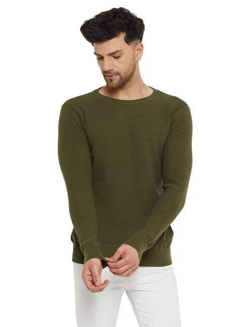 camla olive regular fit self design sweater