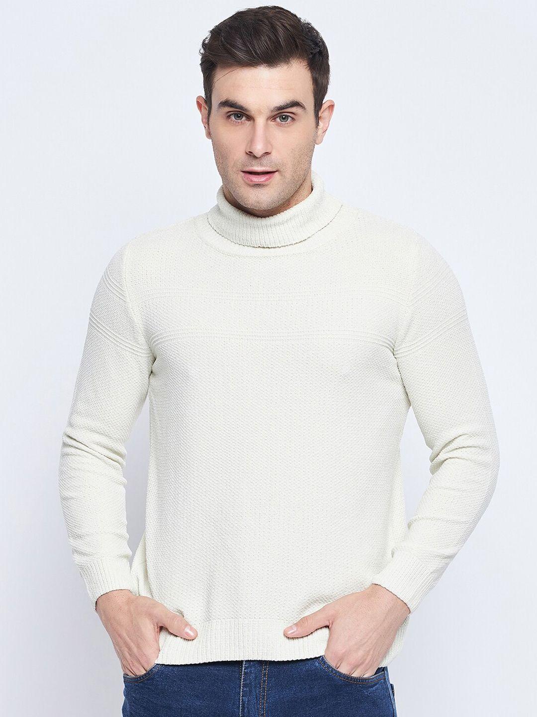 camla open knit self design turtle neck long sleeves acrylic pullover sweater