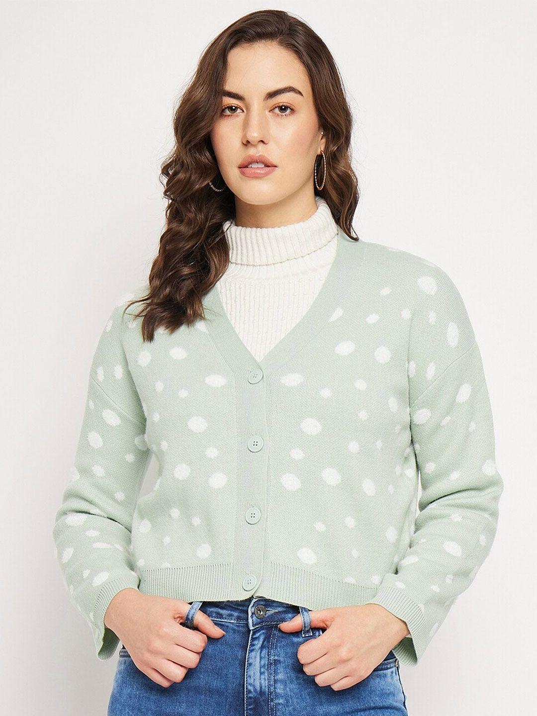 camla polka dots printed acrylic crop cardigan