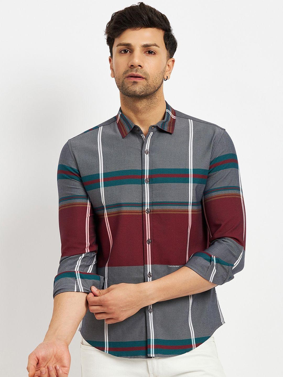 camla spread collar checked cotton casual shirt