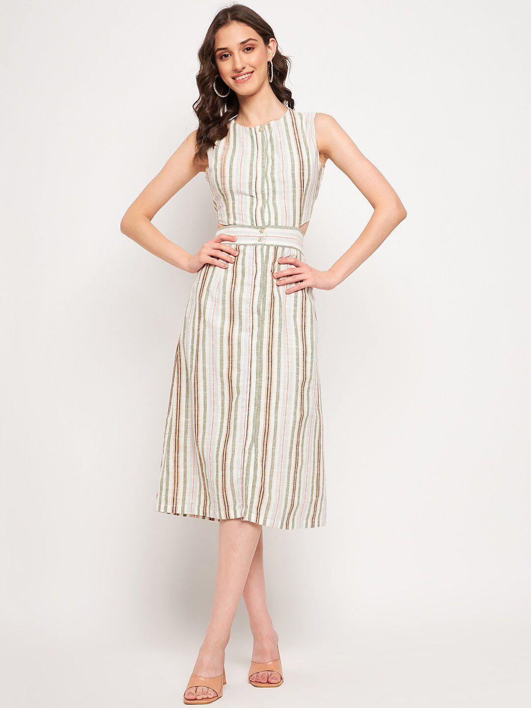 camla striped cut out detail pure cotton a-line midi dress