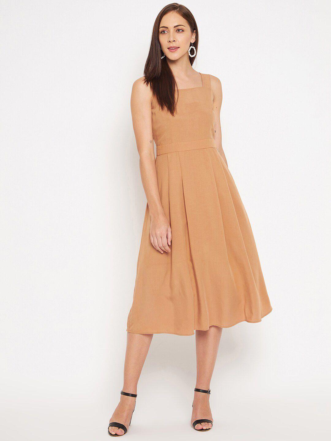 camla tan brown fit & flare midi dress