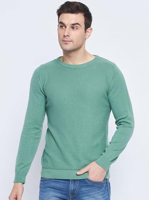 camla teal green regular fit round neck sweater