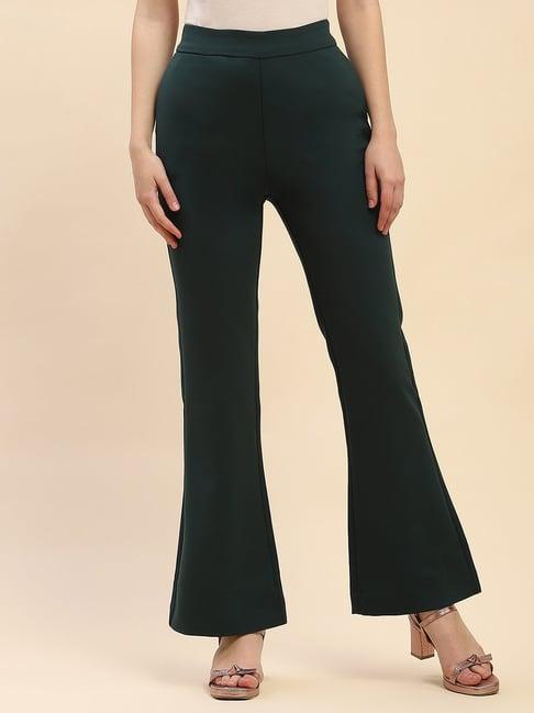 camla teal regular fit mid rise trousers