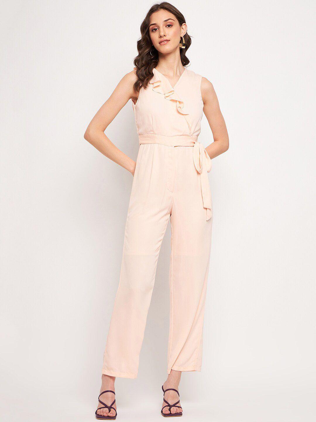 camla v-neck sleeveless ruffles detailed basic jumpsuit