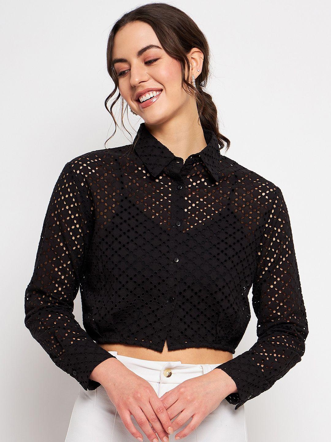 camla women black polka dot opaque printed casual shirt