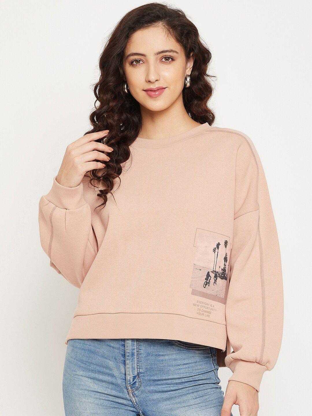 camla women peach-coloured printed sweatshirt