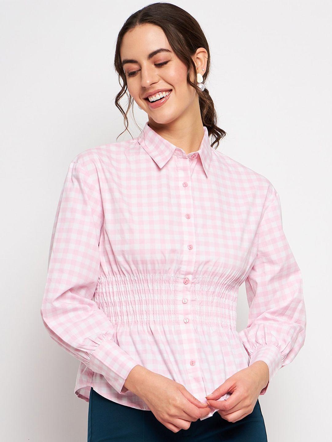 camla women pink opaque checked casual shirt