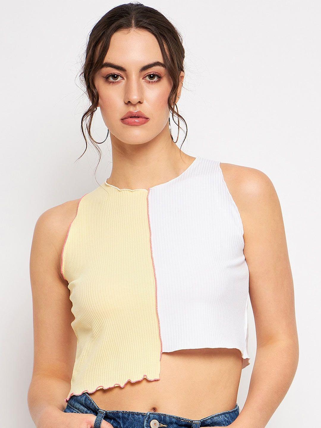 camla yellow colourblocked cotton crop top