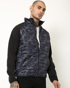 camo print jacket with insert pockets