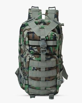 camo print travel backpack with multiple pockets