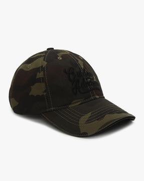 camo print baseball cap with embroidered applique