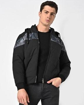 camo print bomber jacket with detachable hood