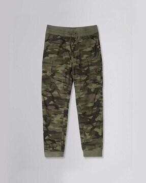 camo print cargo joggers with drawstring waistband