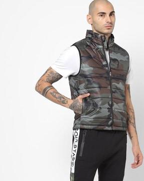 camo print gilet with insert pockets