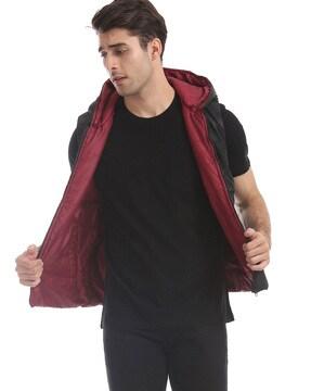 camo print hooded reversible jacket