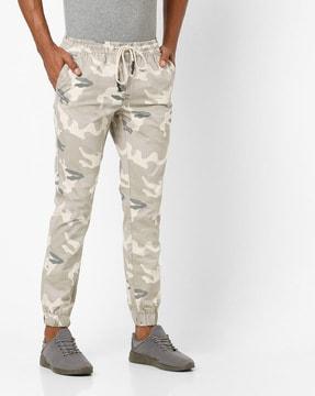 camo print joggers with elasticated drawstring
