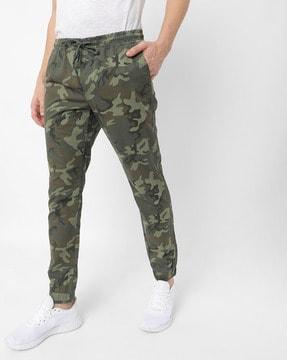 camo print joggers with elasticated drawstring