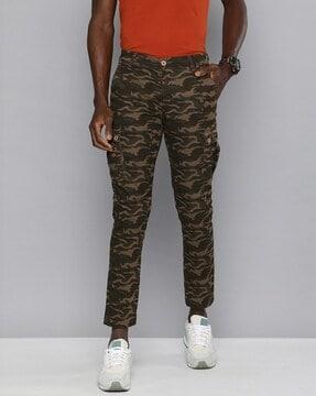 camo print mid-rise slim fit cargo pants