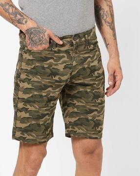 camo print slim fit city shorts with 5 pockets