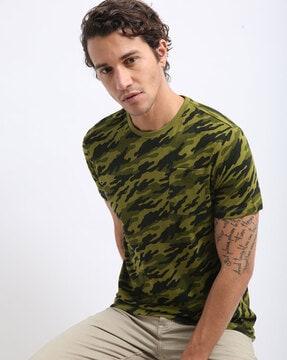 camo print slim fit crew-neck t-shirt