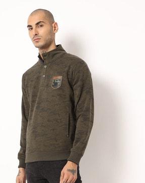 camo print slim fit high-neck sweatshirt