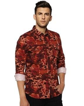 camo print slim fit shirt