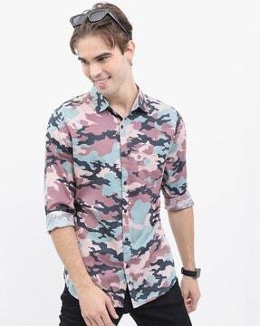 camo print slim fit shirt