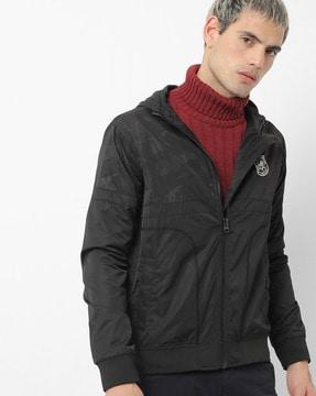 camo print zip-front hooded jacket