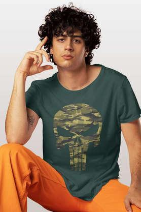 camo punisher round neck mens t-shirt - bottle green
