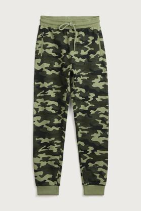 camouflage cotton regular fit boys joggers - olive
