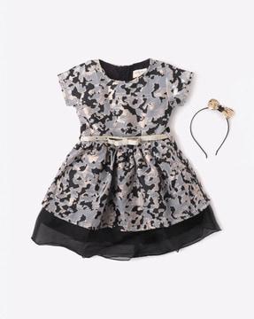 camouflage print a-line dress with hairband