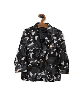 camouflage print blazer with welt-pockets