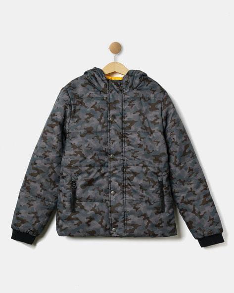 camouflage print bomber jacket with zip pockets