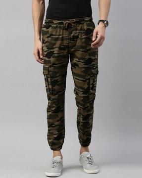 camouflage print cargo pants with elasticated waist