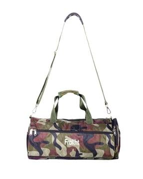 camouflage print duffle bag with adjustable strap