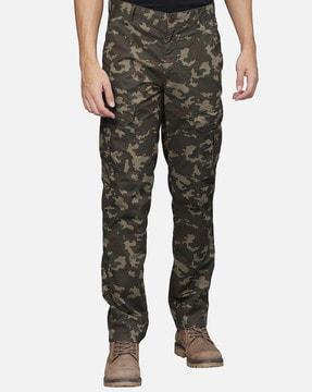camouflage print flat-front cargo pants