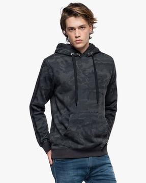 camouflage print hoodie with kangaroo pockets