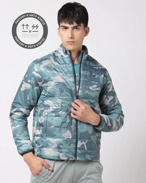 camouflage print puffer jacket