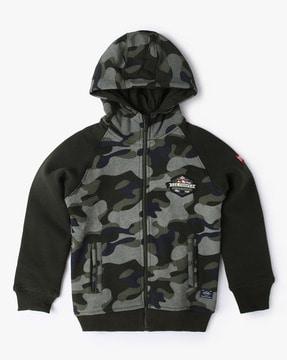 camouflage print regular zip-front hoodie