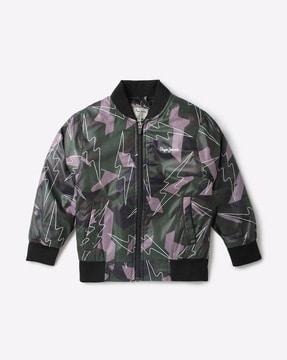 camouflage print zip-front bomber jacket