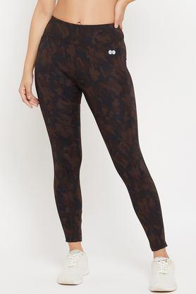 camouflage skinny fit spandex women's active wear tights - brown