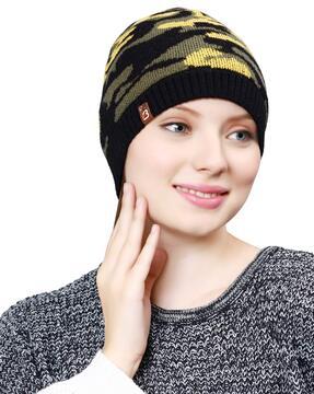 camouflage fur beanie with ribbed hem