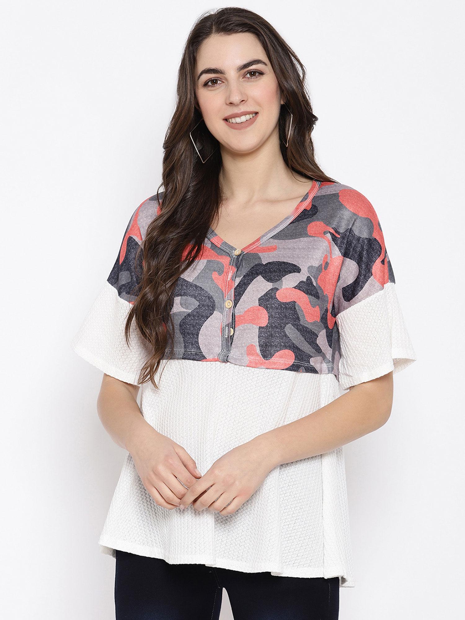 camouflage patchwork short sleeve top