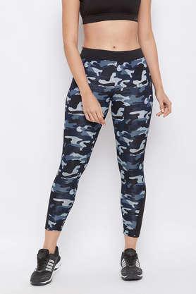 camouflage print activewear ankle-length tights in navy - blue