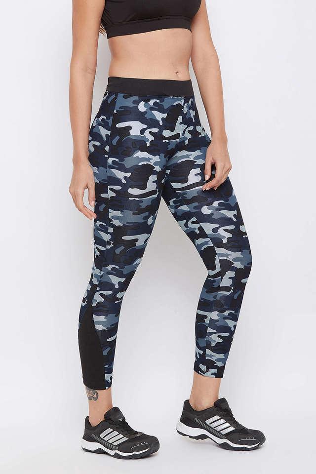 camouflage print activewear ankle-length tights in navy